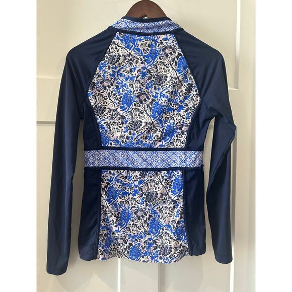 ATHLETA Blue Floral Zip UPF 50+ Indigo Shores Rashguard Women’s Size S - Picture 5 of 7